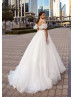 Beaded Cold Shoulder Ivory Tulle Wedding Dress